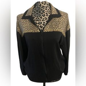 Gepetto Women's Animal Print Jacket Size Large L Black Long Sleeve Studded